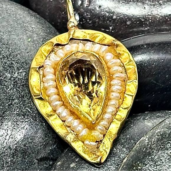 ♥️NAVA ZAHAVI 24k Gold Citrine & Seed Pearl Earrings ♥️ - Picture 6 of 7